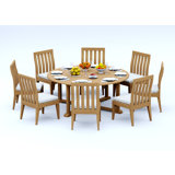 8 Seats 9 Pcs Grade-A Teak Wood Dining Set: 72" Round Table And 8 Caranas Armless Chairs #11Ca1700