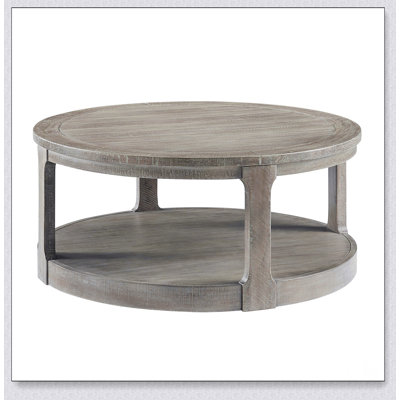 40Inch Large Curved 2 Tier Traditional Round Wooden Coffee Table With Wheels, Mid Century Rustic Style For Living Room