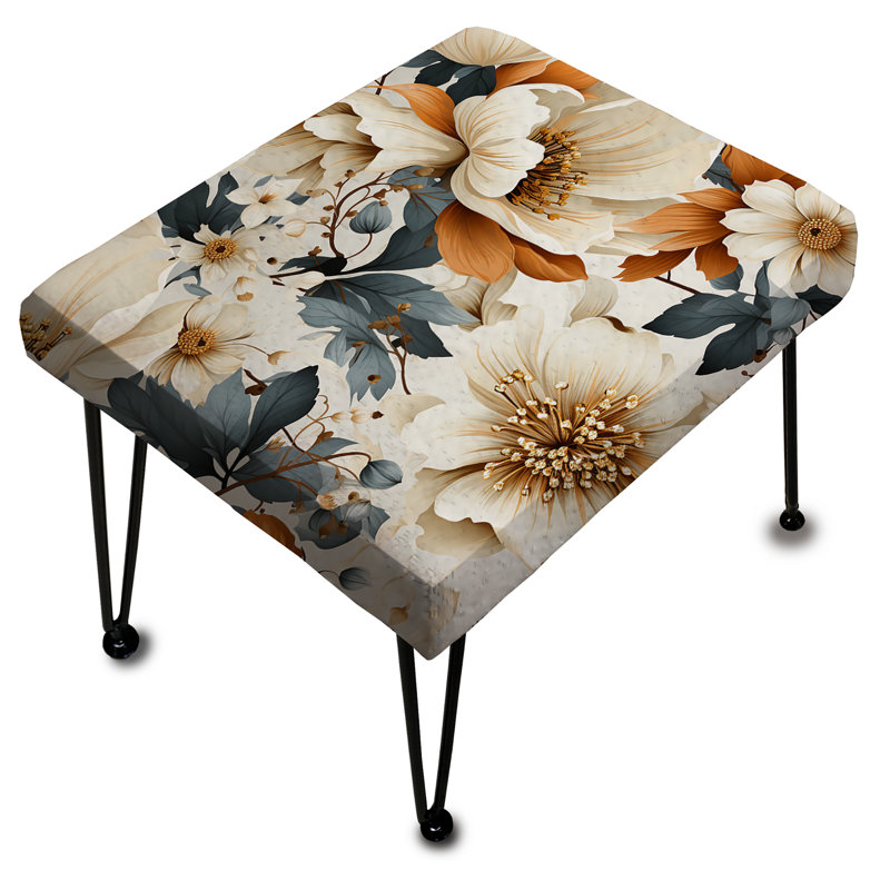 Orange Rustic Elegance Floral Pattern IV - Floral Rectangle Ottoman