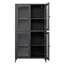 Armoire de rangement classique en métal avec 4 portes en verre et 4 tablettes avec armoire latérale pour bureau à domicile, salon, cuisine, couloir - noir, verre trempé plat