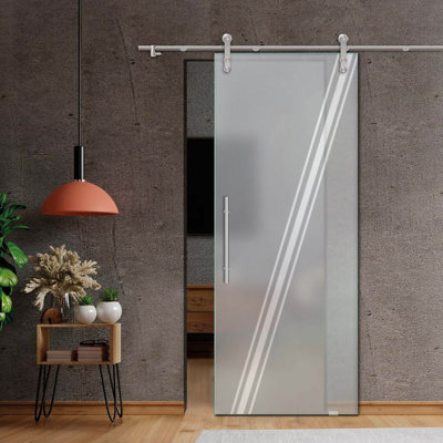 Porte de grange coulissante en verre givré l 26 po x H 84 po V1000 (double-privé)