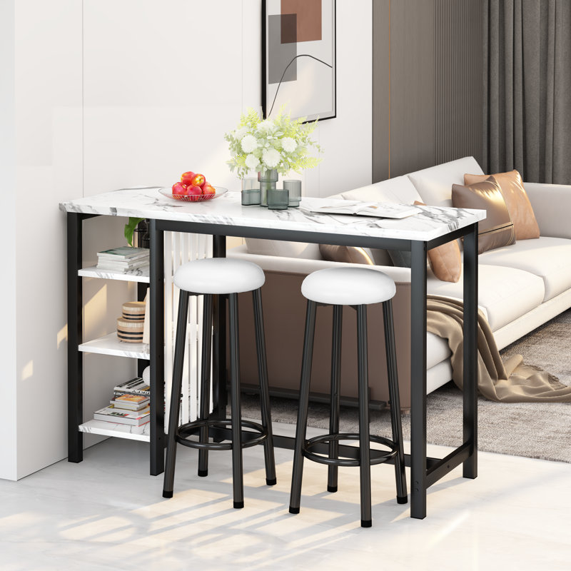 Ensemble de salle à manger rectangulaire L 47,24 po x l 15,75 po Elegis, Marbre blanc, Noir, Blanc / noir