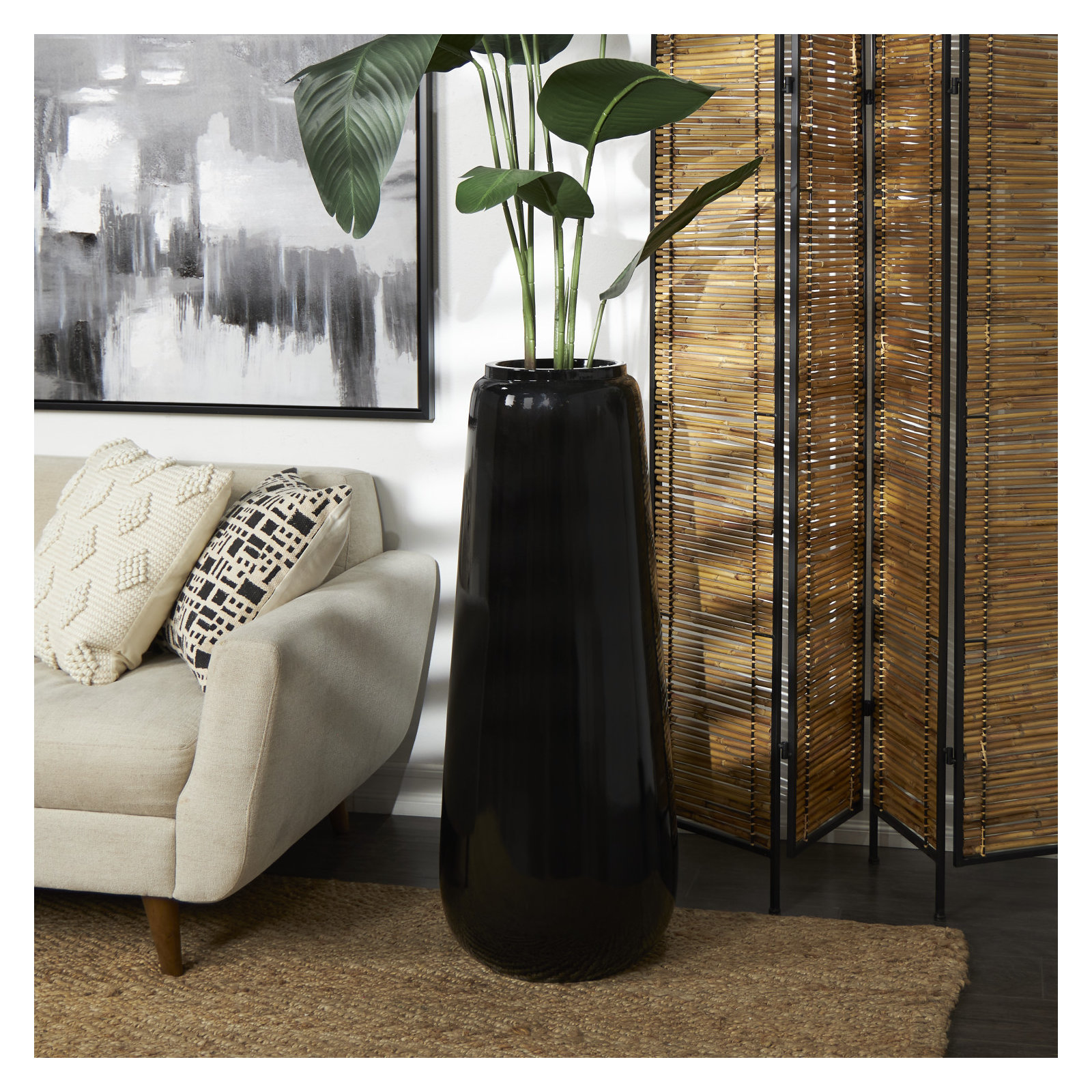 Mabe Iron Floor Vase, 40" H x 15" W x 15" D, Black