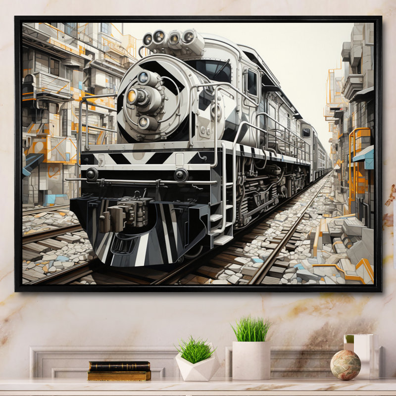 «Gray Train», impression géométrique sur toile, Cadre flottant noir, H 16 po x l 32 po x P 1 po