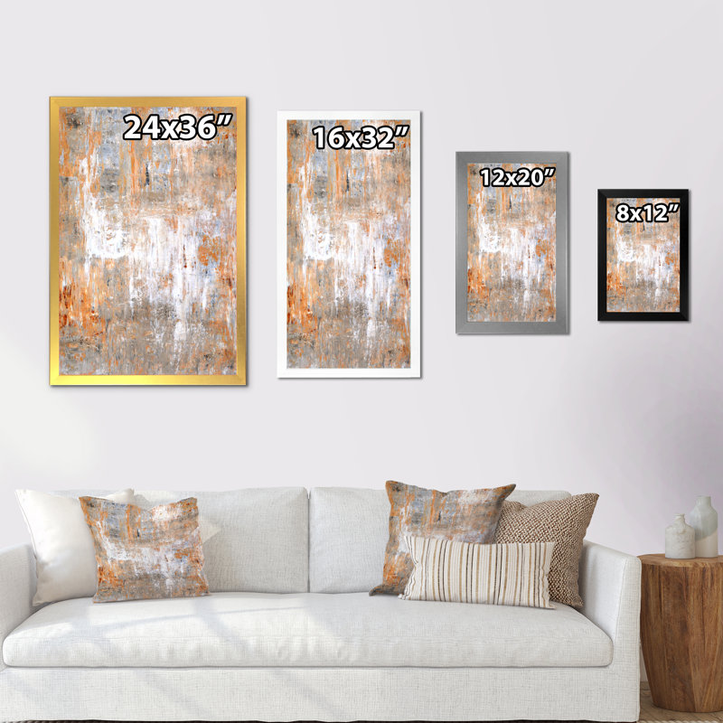 Art moderne gris et bleu II 2FDP47730, Encadrement doré, H 36 po x l 24 po x P 1 po