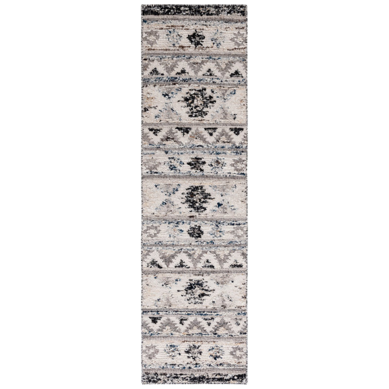 Tapis en laine / coton tissé à la main Manhattan en ivoire / noir Manhattan, Tapis de couloir 2 pi 3 po x 8 pi