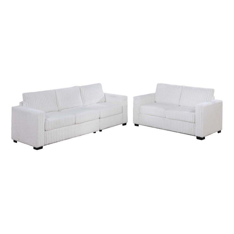 Ensemble de canapé 2 pièces en velours côtelé, Blanc