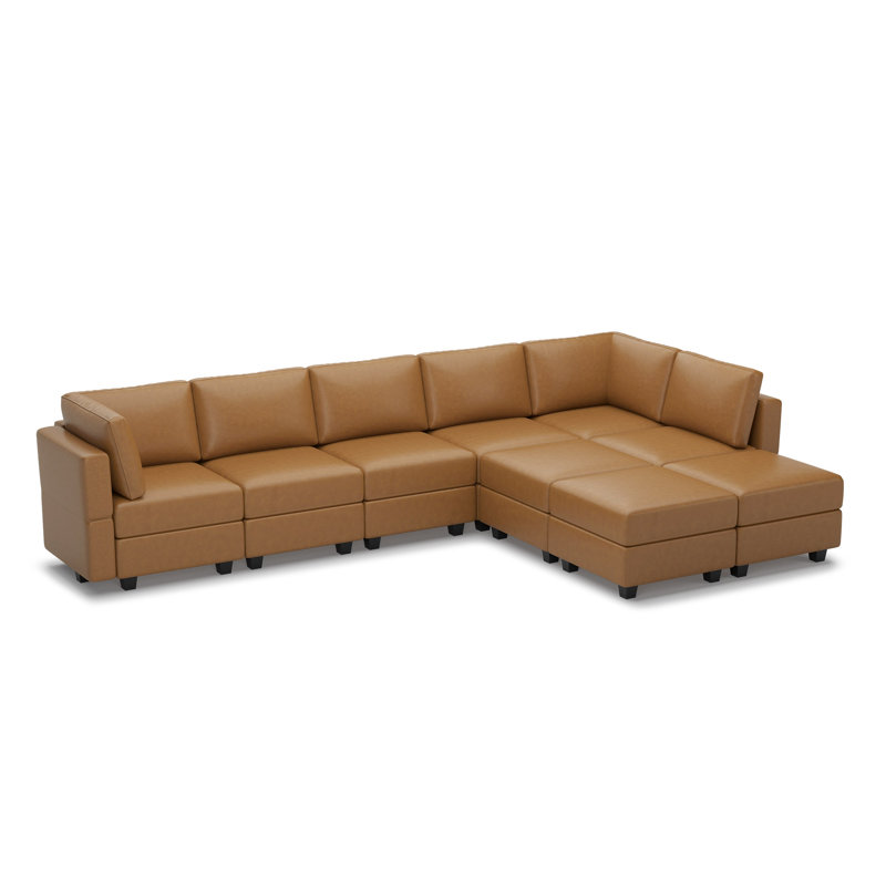 Canapé modulaire en velours réversible 9 pièces avec rangement Wylodene, Similicuir orange