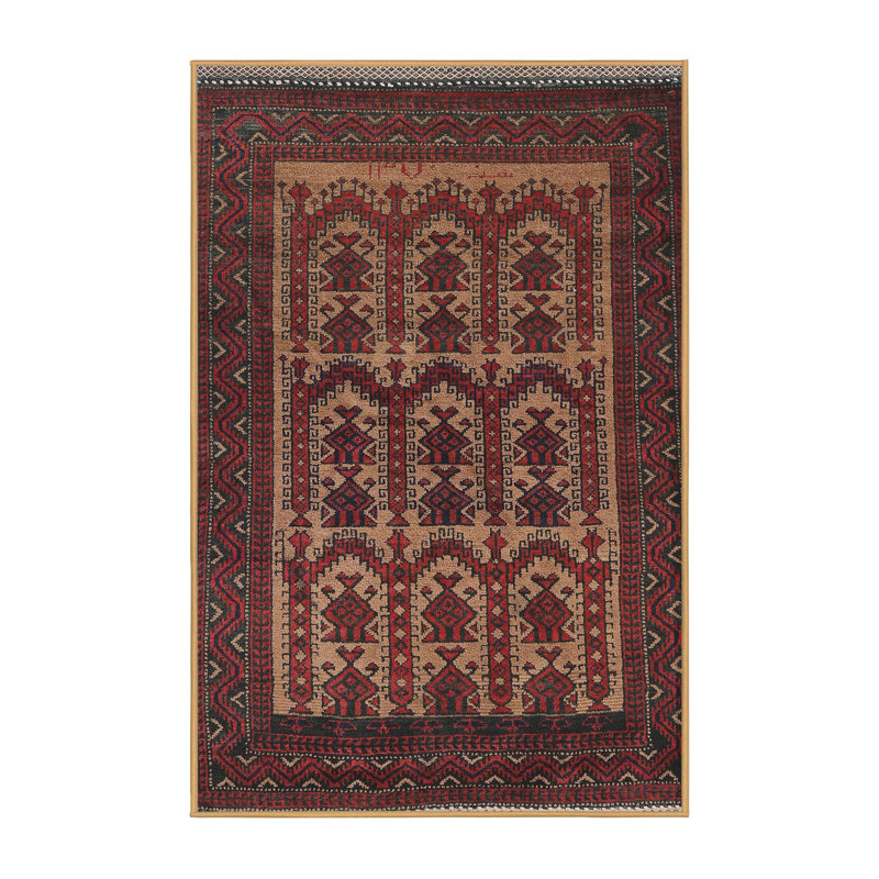 Tapis sud-ouest Mehroon / noir / crème, Rectangle 3 pi x 5 pi