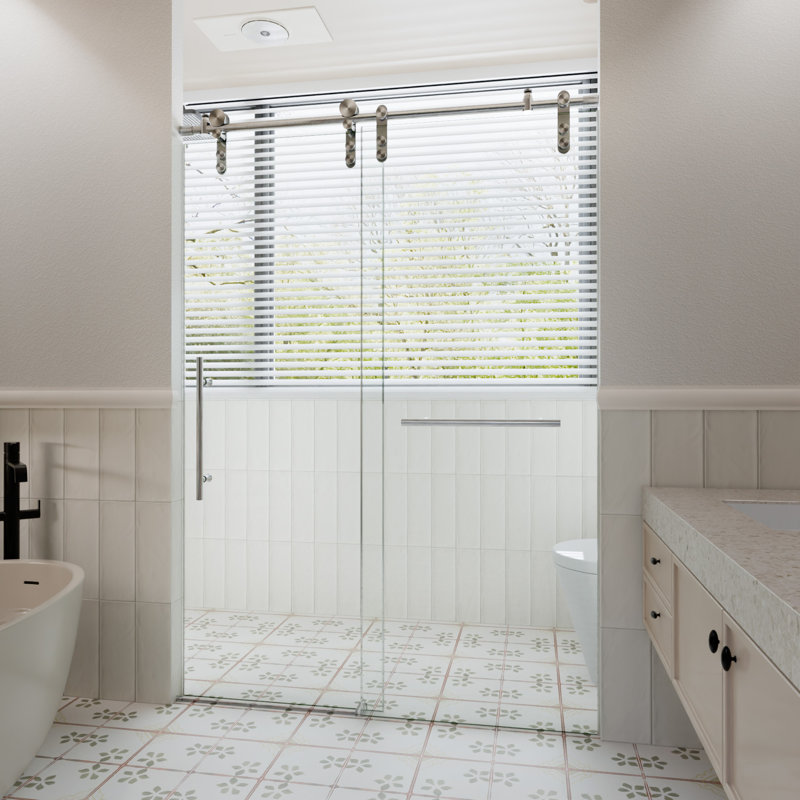 50-54" W x 76" H Metal Framed Shower Door Enclosure Double Sliding Glass Shower Door with Clear Tempered Glass, Silver