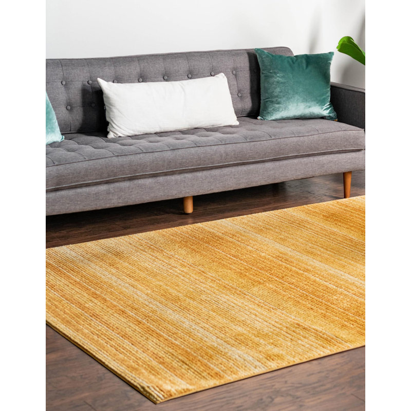 Tapis d'intérieur rayé Hulsey, Yellow, Rectangle 9 pi x 12 pi