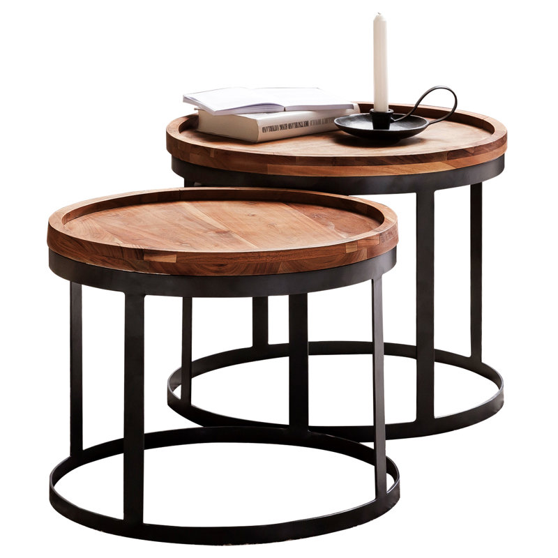 Flynn Solid Wood Tray Top Sled Nesting Tables, Sheesham