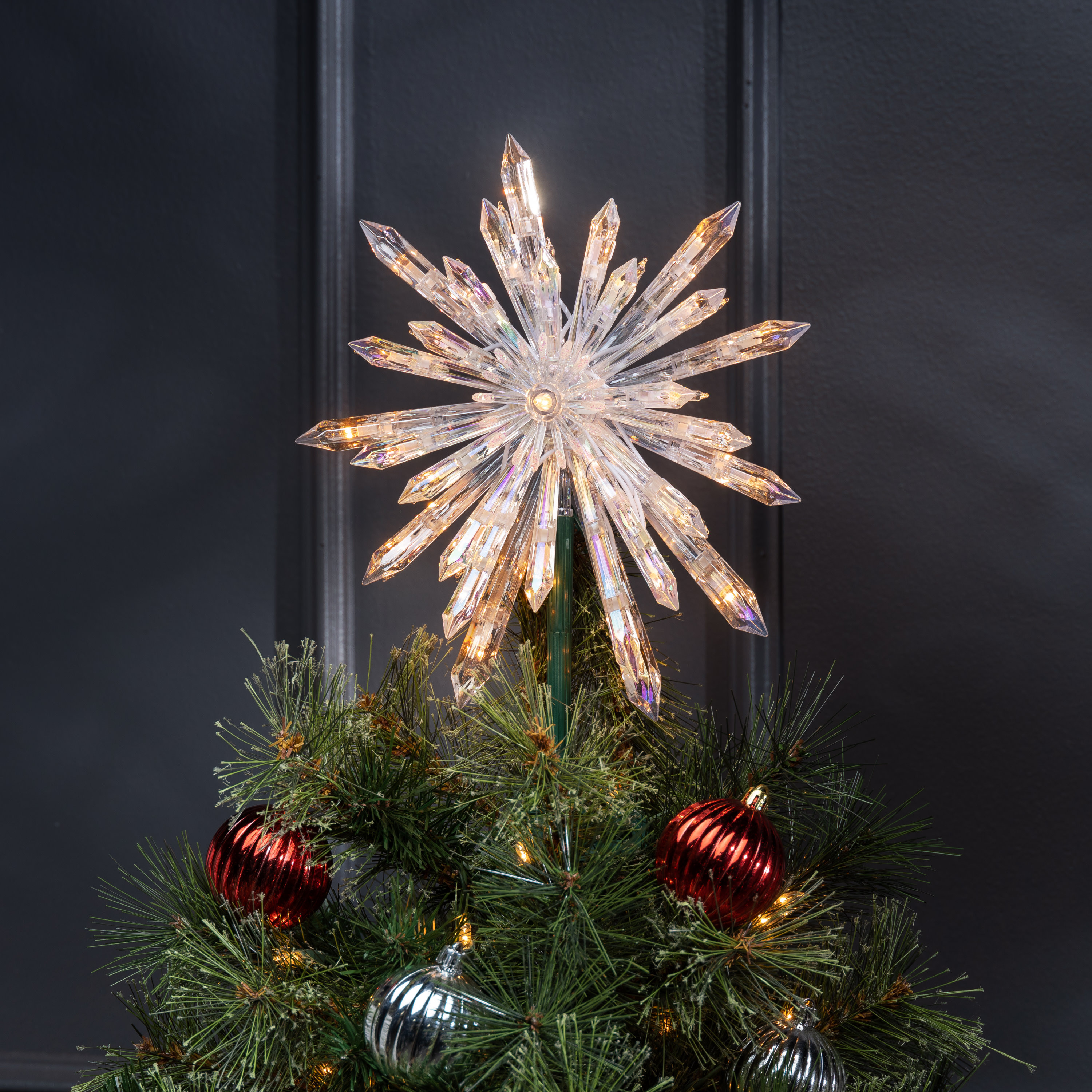 14 Lighted Iridescent Icicle Christmas Tree Topper - Clear Lights
