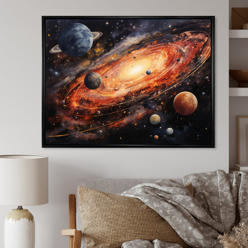 «Météores Comets Embrace I» sur toile, H 30 po x l 40 po x P 1,5 po, Cadre flottant noir