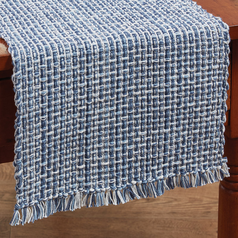 Bronny Cotton Blend Hand-Crafted Table Runner, 36" x 13", Blue