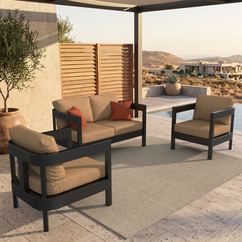 Ensemble de causeuse et de chaise d'extérieur 3 pièces avec coussins Sunbrella, 3 pièces: 2 chaises, causeuse