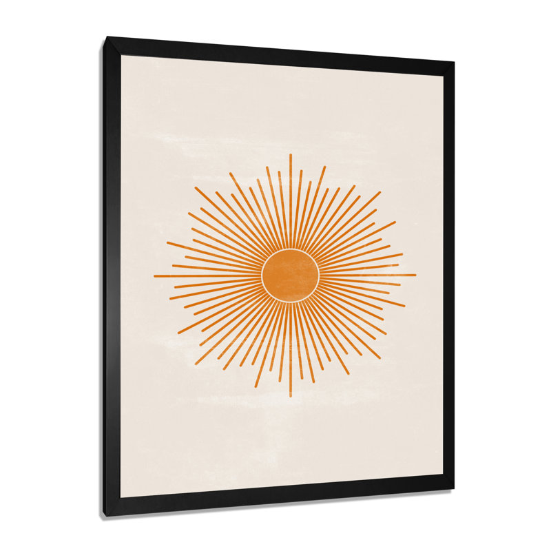 Sun Canvas Wall Art, Orange Minimalist Graphic Print - Orange Sun Print II, 20" H x 12" W, Picture Framed, Black