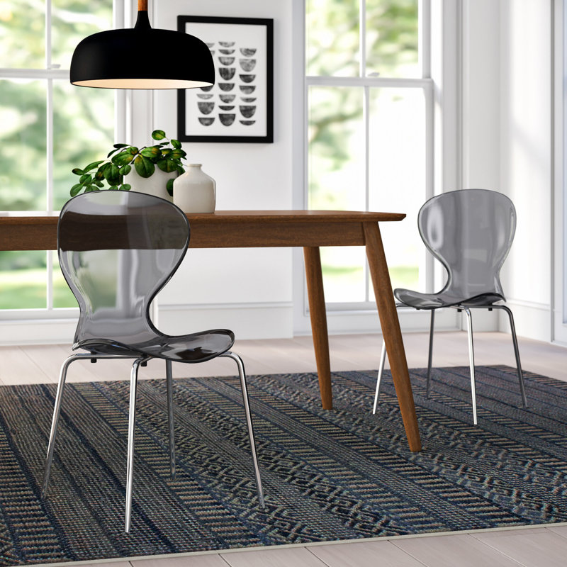 Chaise d'appoint de salle à manger empilable Edenfield, Noir transparent, 2, Argent argent