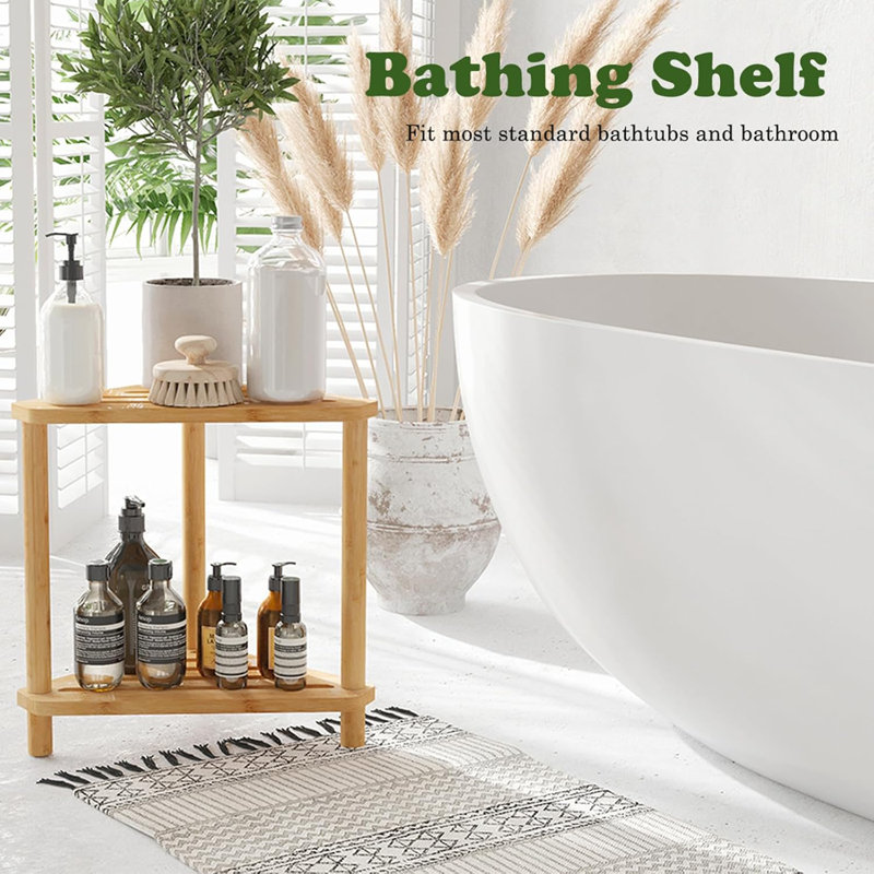 Bamboo Corner Shower Stool, 2-Tier Waterproof Shower Stool