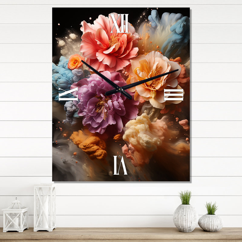 Collage de fleurs vibrantes de Dahlia III - horloge murale Dahlia, Médium