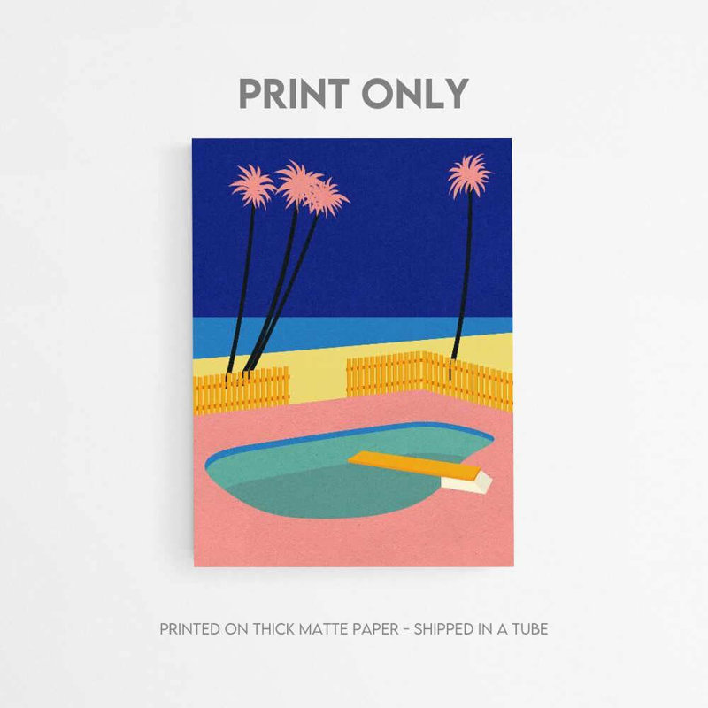 Palm Springs, affiche au bord de la piscine, impression d'art rétro moderne et désertique, H 24 po x l 18 po, Noir