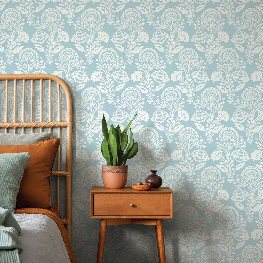 Floral Damask Peel and Stick Wallpaper, Blue