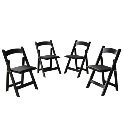 Of 4 Folding Chairs - Upholstery Solid Wood Base No Assembly Required Comfortable For Daily Use Upholstered Chair Portable Dining Room & Kitchen
