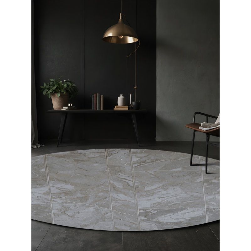 Machine Washable Gray Area Rug, Round 8'