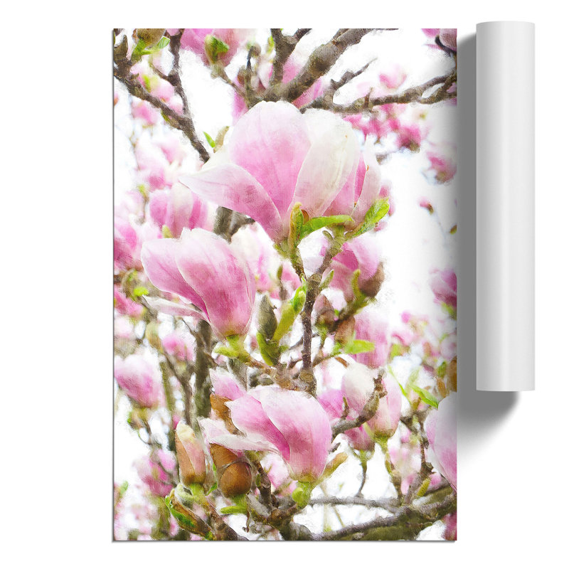 Pink Magnolia Blossom Flowers Painting - Frameless Print, 30cm H x 21cm W x 0.1cm D