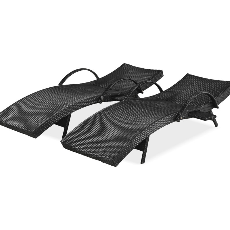 Patio Chaise Lounge Chairs Of 2, Black, Adjustable , Pull-Out Side Table, Long-Term Durability Long-Lasting, Black