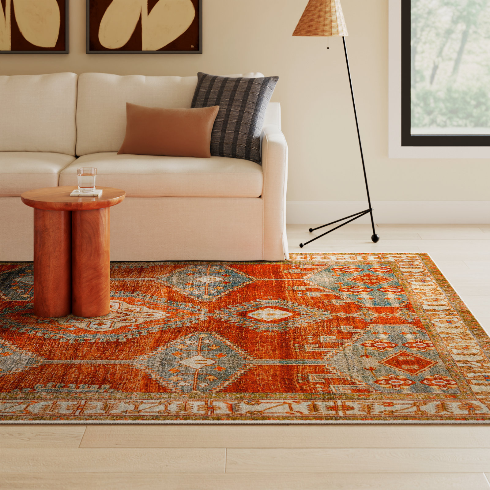 Mags Machine Washable Oriental Burnt Orange/Orange Area Rug, Rectangle 7'6" x 9'6"