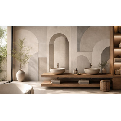 Papier peint mural beige à motif d'arche architecturale | Papier peint géométrique moderne et neutre | Intissé ou autocollant