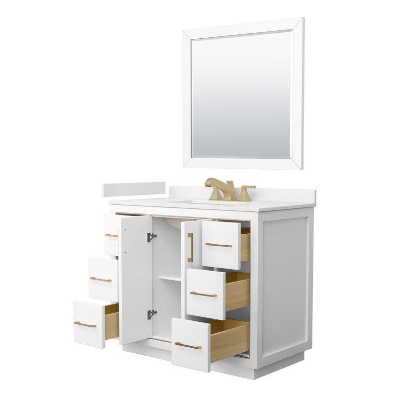 42'' W Single Vanity, White Quartz, White, Matte Black