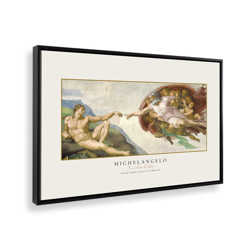 La création d'Adam par Michel-Ange, reproduction sur toile dans un cadre, H 24,75 po x l 36,75 po, Noir satiné