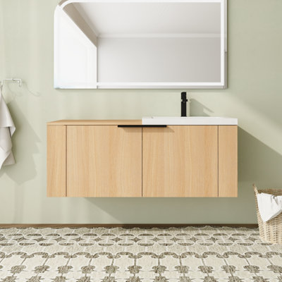 Meuble-lavabo flottant mural 48 po avec plateau en résine et portes à fermeture en douceur 48 po