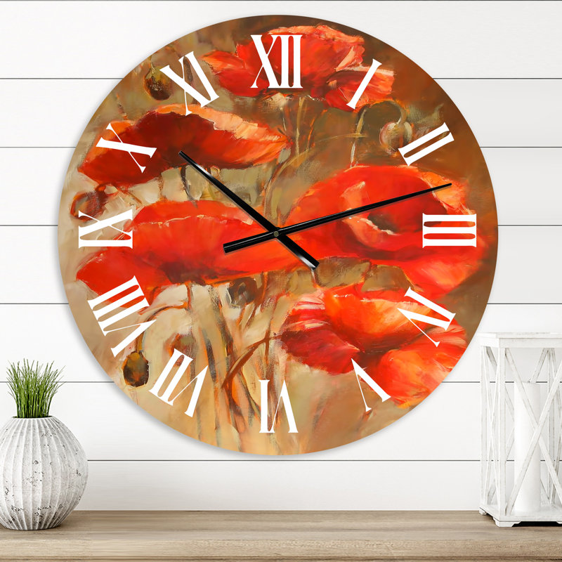 Red Blossoming Poppies VI - Horloge murale traditionnelle, Petit