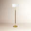 62 Inch Two-Tone Floor Lamp Fabric Drum Shade Rustic Oak Polished Nickel Contemporary Olie-1424983187
