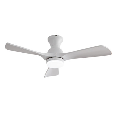 42 Inch White Ceiling Fan With Light, 3 Blades Solid Wood Ceiling Fan, 6-Speed Reversible Quiet DC Fan with Remote, 1/4/8 Hour Timer, for Patio Living Room Bedroom