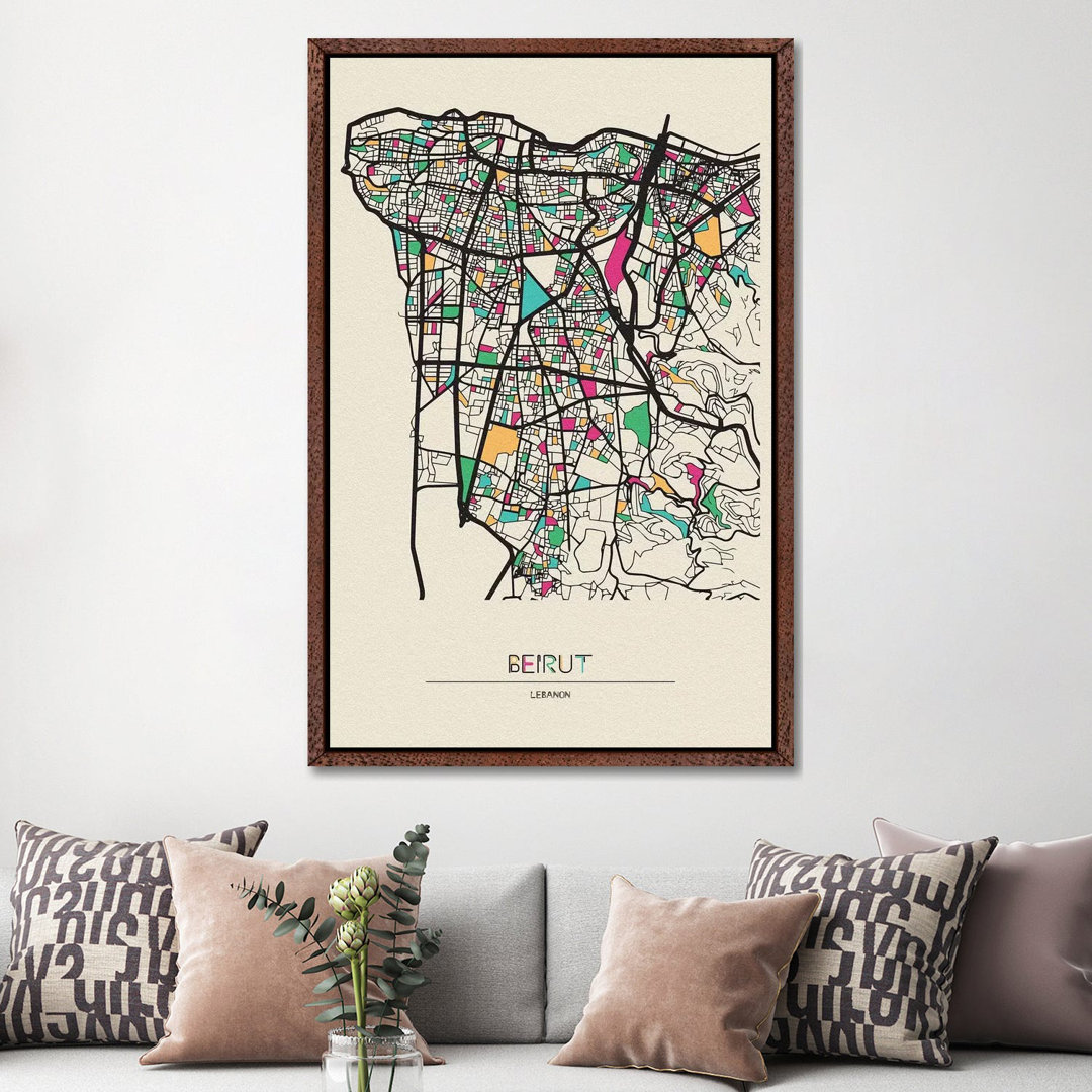 Beirut, Lebanon Map by Ayse Deniz Akerman - Print on Canvas
