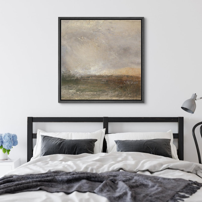 Impressionniste paysage marin encadré sur toile, Noir, H 16 po x l 16 po