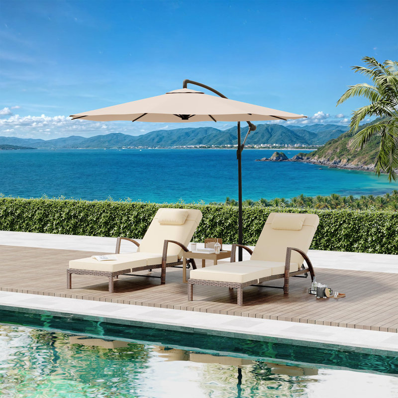 Chaise Lounge Chairs Set Of 2, PE Rattan Wicker Pool Lounge Chairs, Outdoor Chaise Lounger With Armrest And Wheels For Poolside Backyard Deck Porch