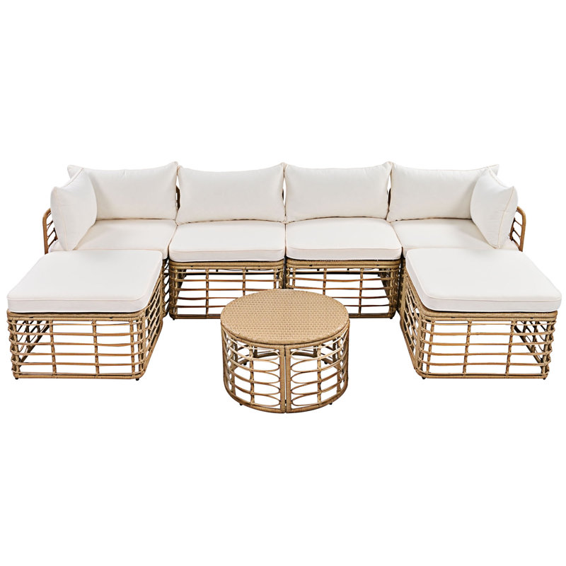 7 Pieces Outdoor Sectional Sofa Set, Beige
