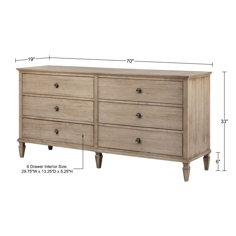 Mid-Century French-Inspired 6-Drawer Gray Dresser