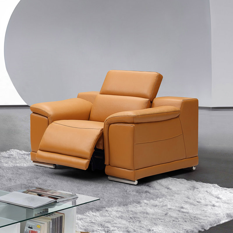 Fauteuil inclinable électrique en cuir, Cuir orange