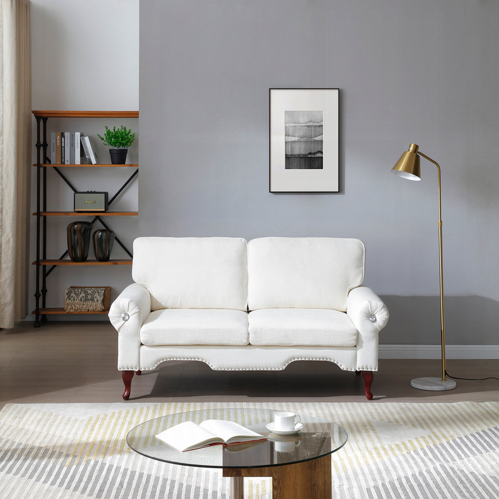 Ebern Designs Modern Linen Loveseat Sofa with Wooden Legs Crystal ...