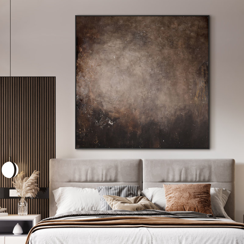 Art mural encadré abstrait brun foncé abstrait rustique, H 36 po x l 36 po