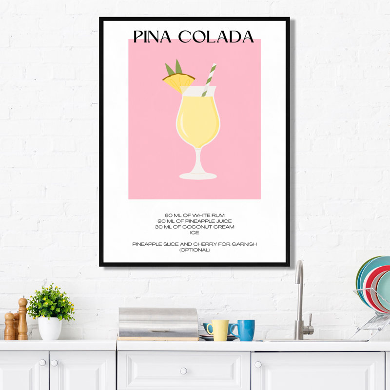 Pina Colada Cocktail Party - Décoration murale cocktails, Cadre flottant noir, H 32 po x l 16 po