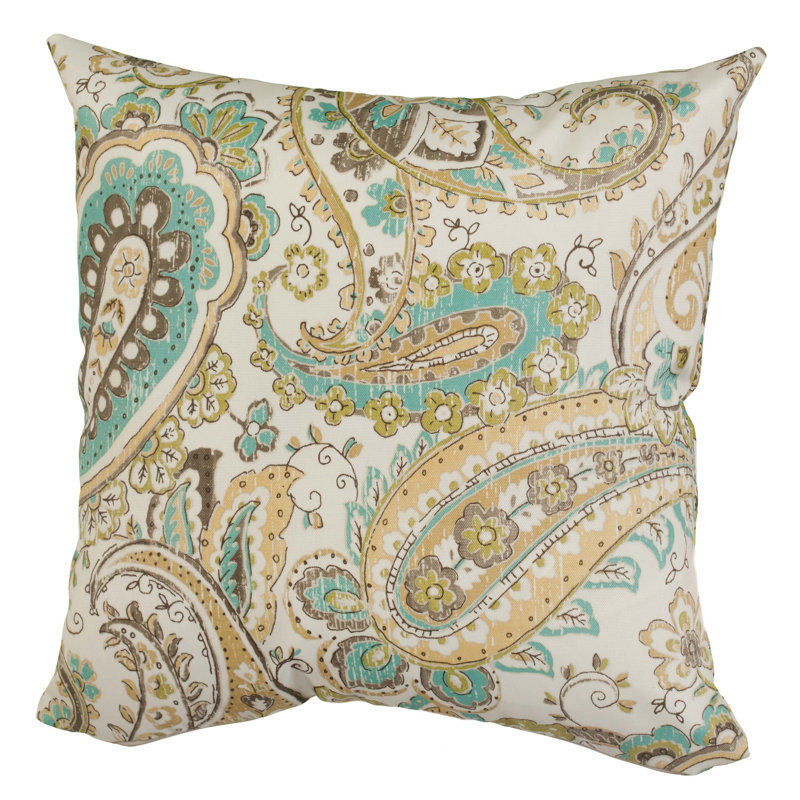 Paisley Outdoor Reversible Throw Pillow, 17" H x 17" W x 5" D, Soft Yellow