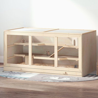 Large Wooden Hamster Cage, Gerbil Cage, and Other Small Animal Habitat with 1000 Square Inches, Hamster Habitat with Hut, Ramps