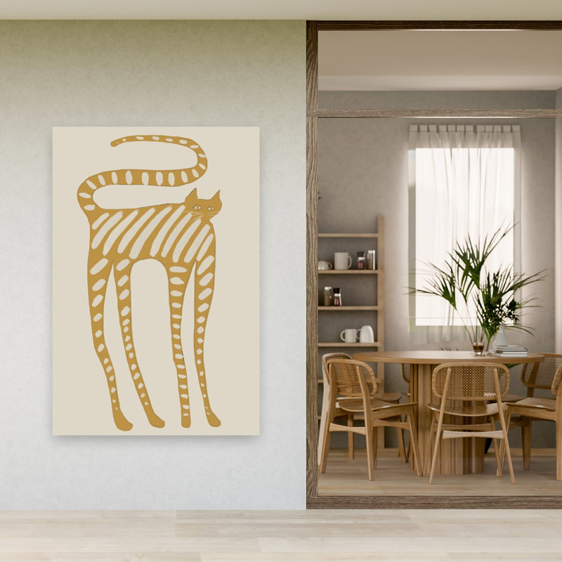 Art mural moderne fantaisiste, chat rayé fantaisiste, H 60 po x l 40 po